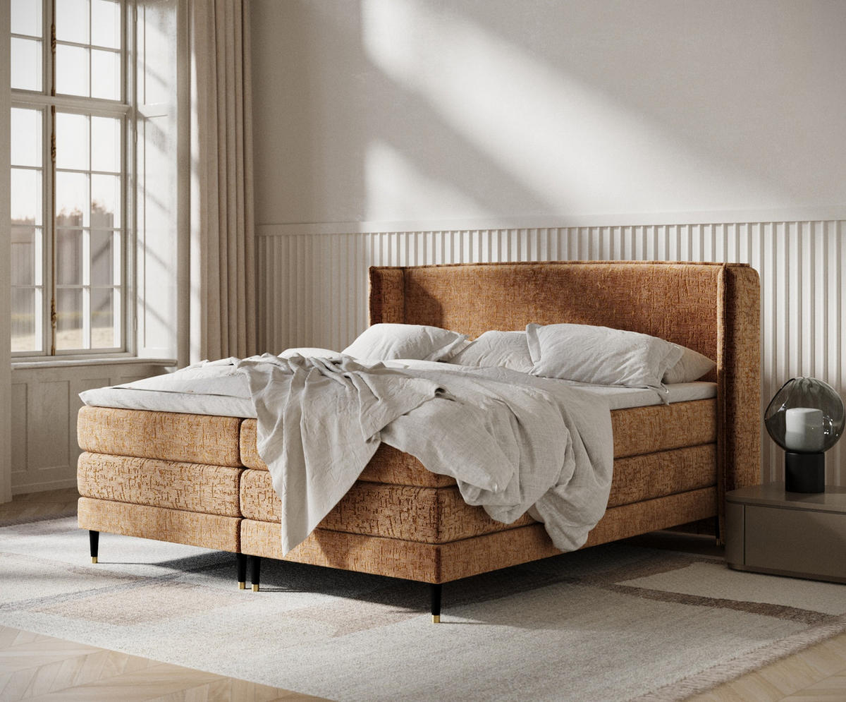 BOXSPRINGBETT Carizzo Kupfer 160/200 cm mit Matratze und Topper - Schwarz/Kupferfarben, Holz/Holzwerkstoff (160/200cm) - Maison de Reve
