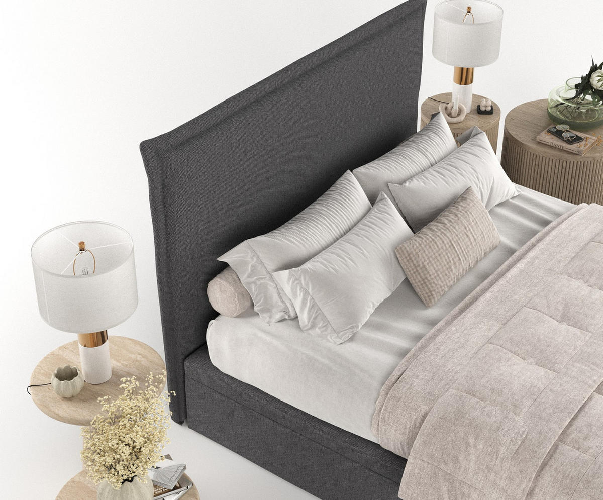 POLSTERBETT Eliot mit Stauraum 140/200 cm Anthrazit im Megan Stoff - Anthrazit/Schwarz, Holz/Holzwerkstoff (140/200cm) - AltaBeds