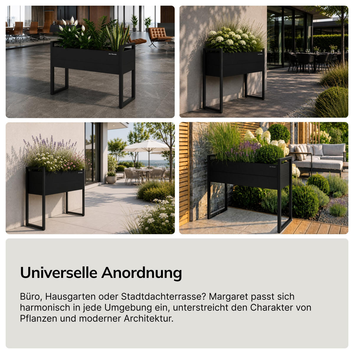 BLUMENKASTEN MARGARET H 100x100x38 cm - Schwarz, Metall (100/100/38cm) - Jan Nowak