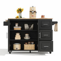 KÜCHENINSEL 137/43(76)/92 cm schwarz klappbar 3 Schubladen & Rollen - Schwarz, Holzwerkstoff (137/92/76cm) - OKWISH