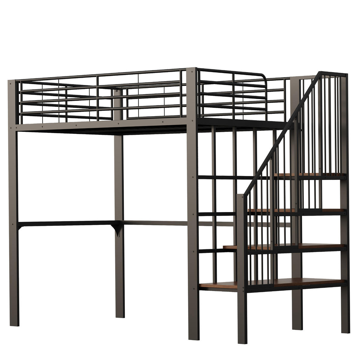 HOCHBETT 140/200 cm aus Metall/Holz mit Treppe und Stauraum Schwarz - Schwarz, Metall (140/200cm) - Modenvie