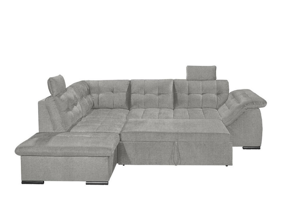 ECKSOFA mit Schlaffunktion und Bettkasten, verstellbare Armlehnen - Hellgrau, Textil (217/283cm) - ed exciting design
