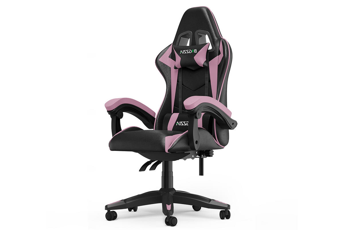 GAMING-STUHL ergonomisch, verstellbare Rückenlehne, Kissen – Schwarz/Pink - Pink, Leder (59/120/56cm) - Rattantree