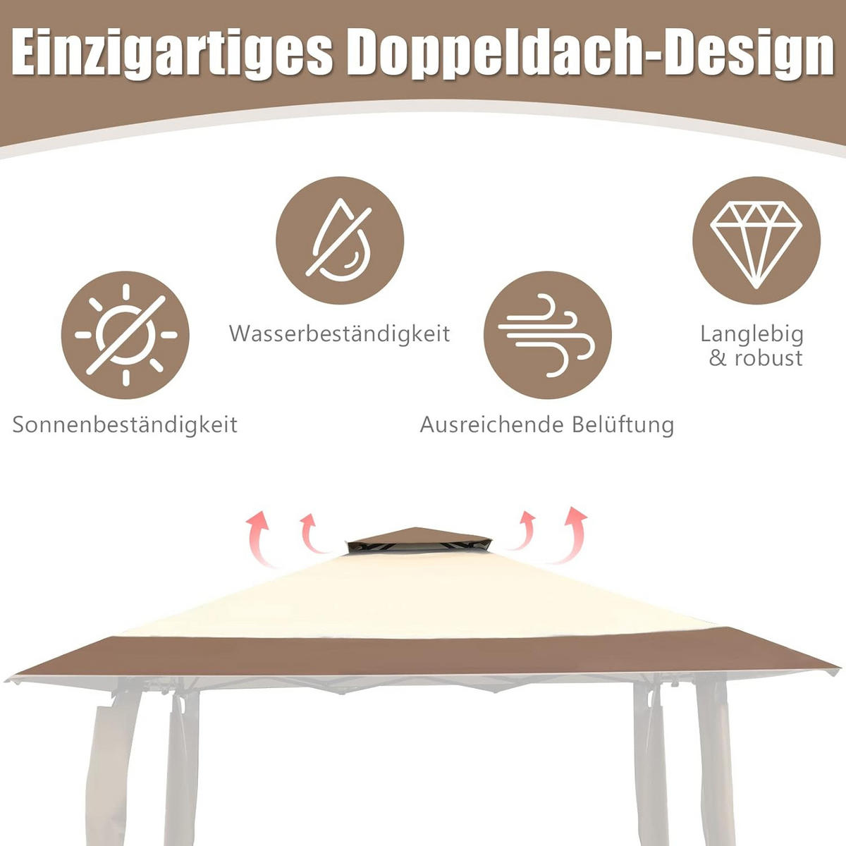PAVILJONG Brun - Brun, Textil (395/284/395cm) - COSTWAY