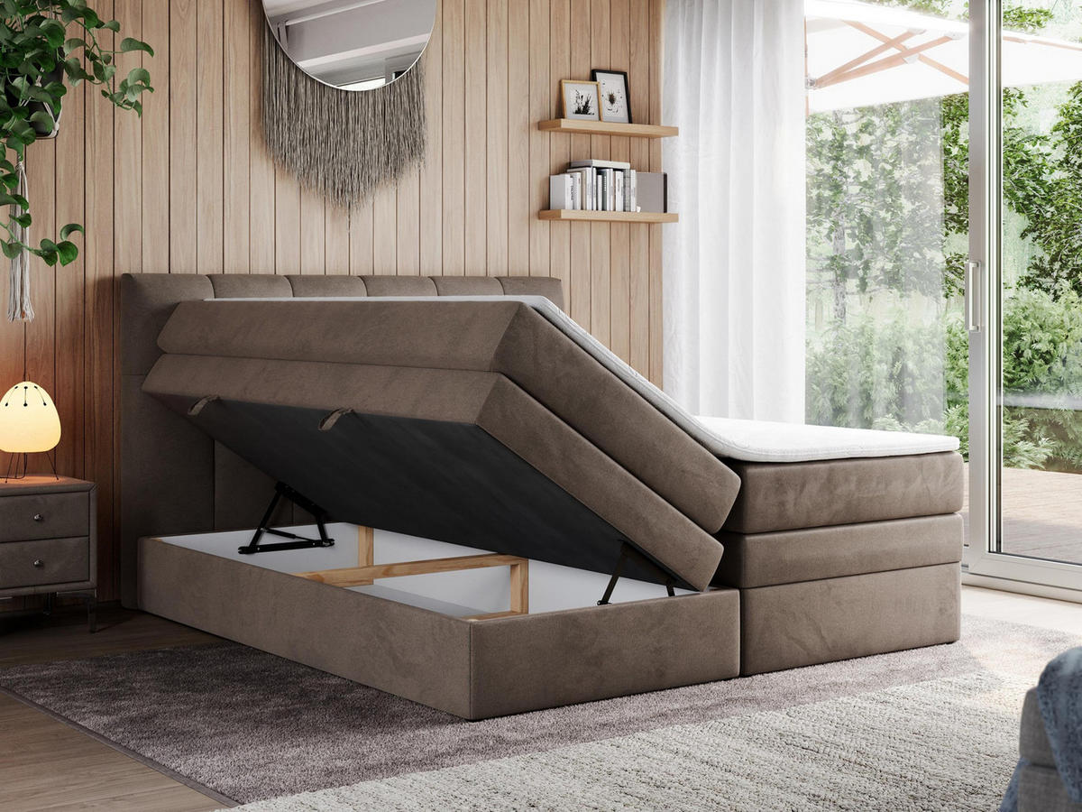 BOXSPRINGBETT ALVIN KING 140/200 Braun Velvet - H3 - Braun, Holz/Textil (140/200cm) - MKS