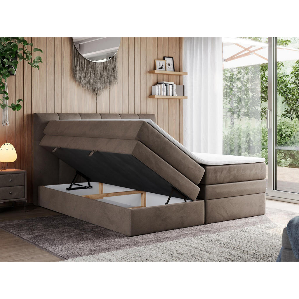 Thumbnail - MKS Boxspringbett, Braun, Textil, 2-Sitzer, H3, Rechteckig, 180x200 cm, Schlafzimmer, Betten, Boxspringbetten