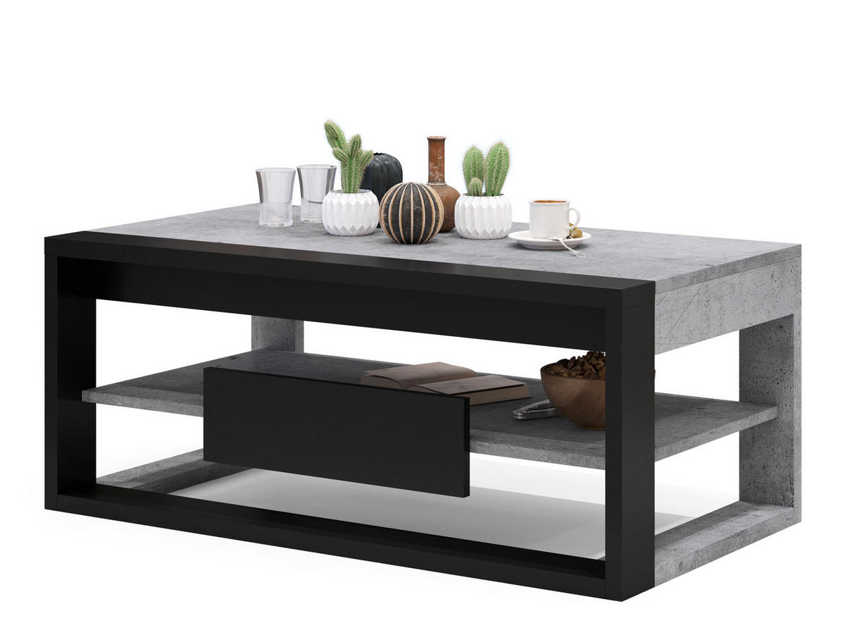 COUCHTISCH rechteckig Beton Schwarz aufklappbar - Hellgrau/Schwarz, Holzwerkstoff (60/110/45cm) - designimpex