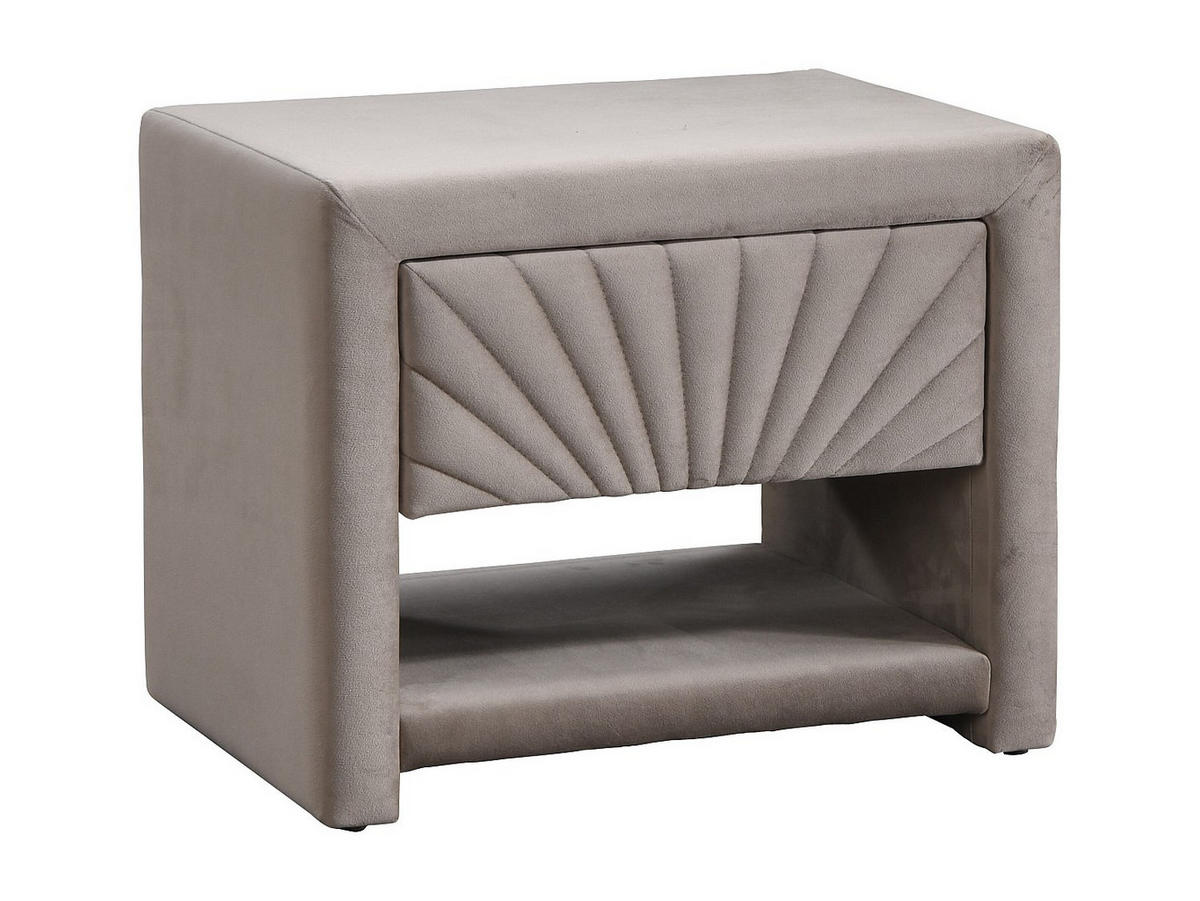 NACHTTISCH mit 1 Schublade & 1 Ablage - Samt - Beige - ULAMI - Beige, Textil (50/41/35cm) - Vente-Unique