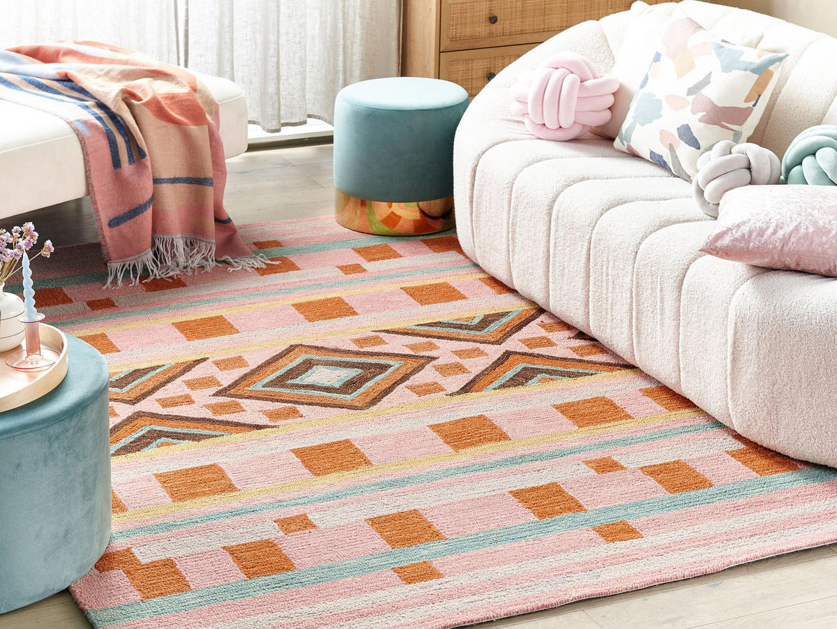 TEPPICH geflochten Yomra 200/200 cm - Multicolor, Textil (200/200cm) - Beliani