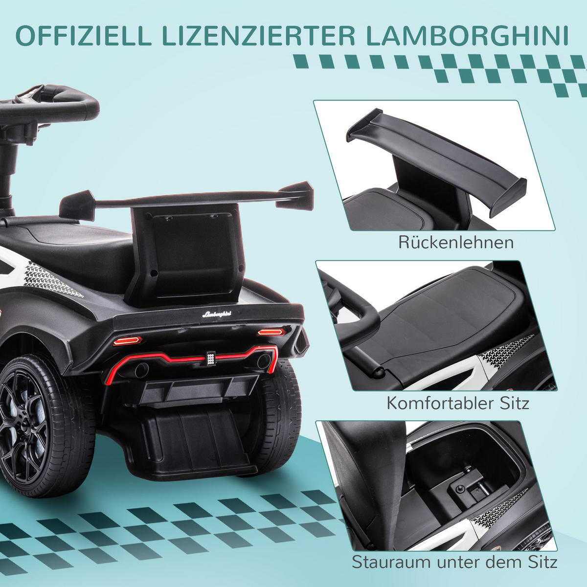 KINDER RUTSCHAUTO, Weiß+Schwarz, Kunststoff+ Metall - Weiß, Metall (67/28/38cm) - AIYAPLAY