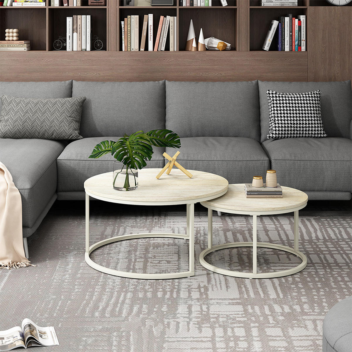 COUCHTISCH-SET Montreal, Travertin/Cashmere, 77 x 77 cm - Kaschmir/Braun, Holzwerkstoff (77/77/40cm) - Vicco