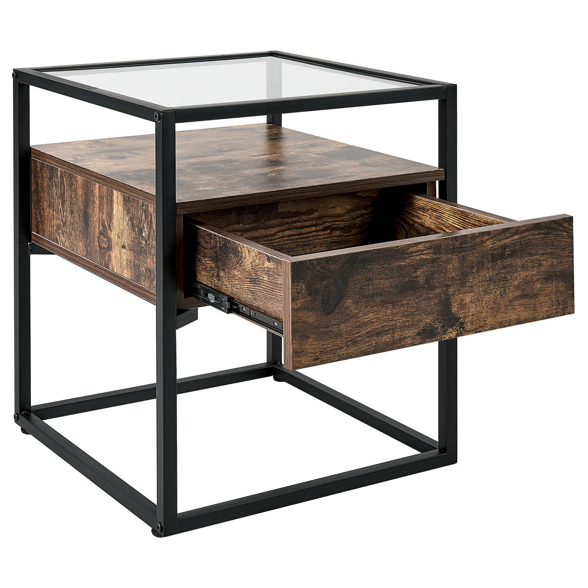 BEISTELLTISCH Glas dunkler Holzfarbton/schwarz quadratisch 43/43 cm Mauk - Dunkelbraun/Schwarz, Holzwerkstoff (43/43/54cm) - Beliani
