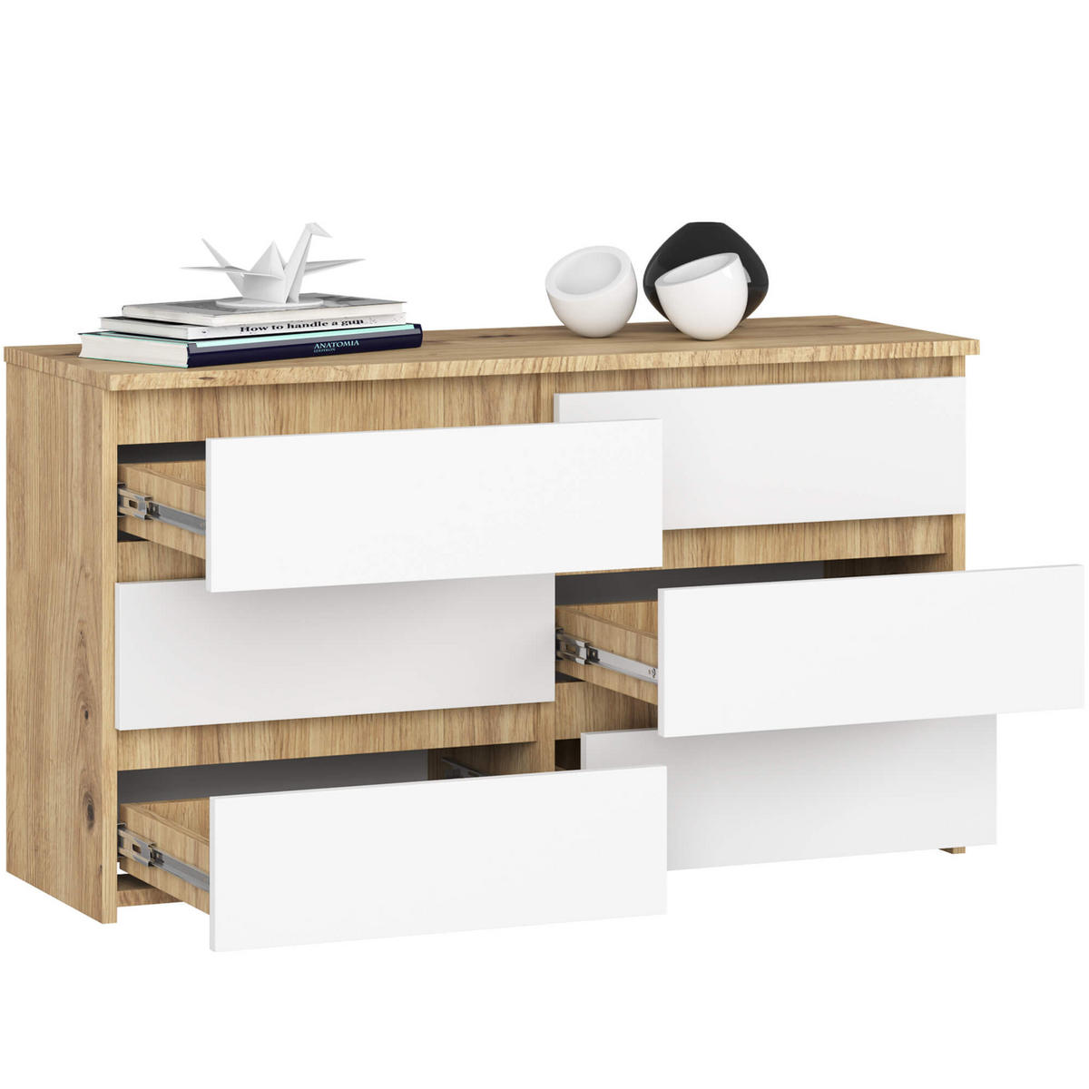 KOMMODE Eiche Artisan, Weiß 35x100x57 cm - Eiche Artisan/Weiß, Holzwerkstoff (100/57/35cm) - Akord