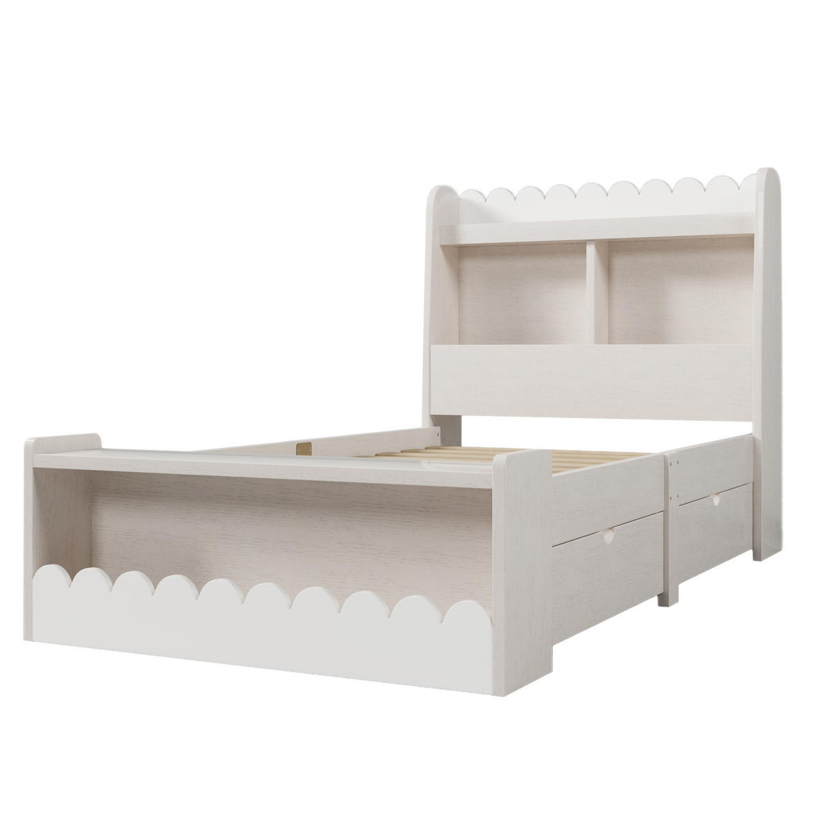 DĚTSKÁ postel 90/200 cm bílá a světlý dub z masivu a MDF s úložným prostorem - bílá, kompozitní dřevo (90/200cm) - OKWISH
