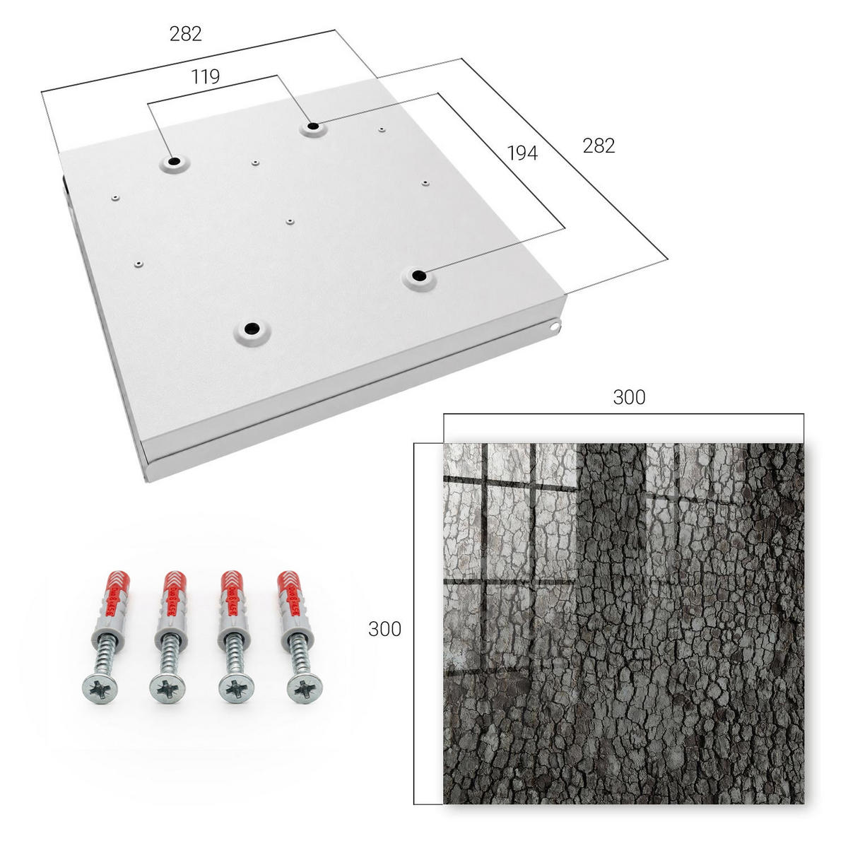 SCHLÜSSELBOX Weiß 30x30 cm – Türöffnung nach rechts - Baumrinde - Grau, Metall (30/30/5cm) - TULUP