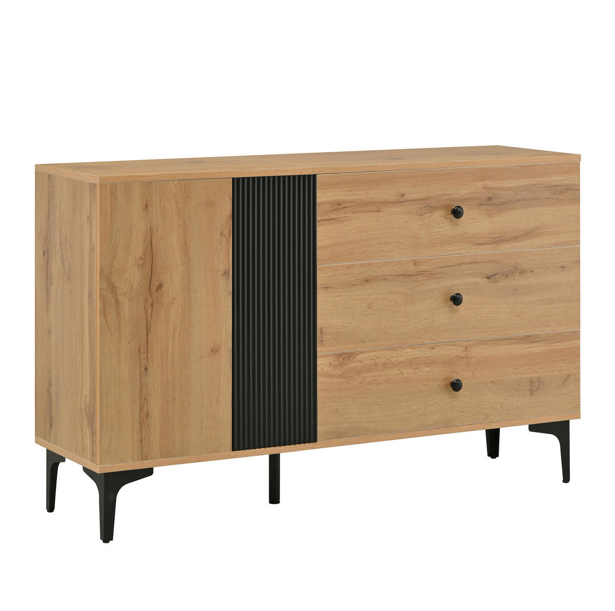 SIDEBOARD aus Spanplatte 120x35x76 cm Natur/Schwarz mit 3 Schubladen - Naturfarben, Holzwerkstoff (120/76/35cm) - IVMEU