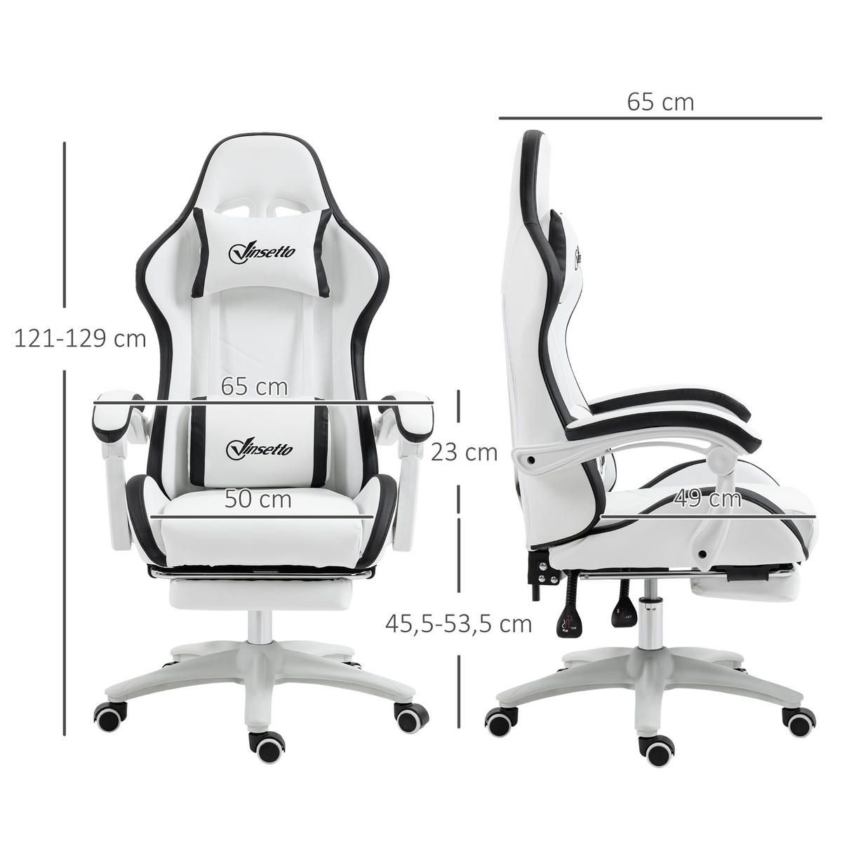 GAMINGSTUHL DE-11703 neigbar 135° mit Fußstütze Weiß/Schwarz - Schwarz, Metall (65/129/65cm) - ComfortXL