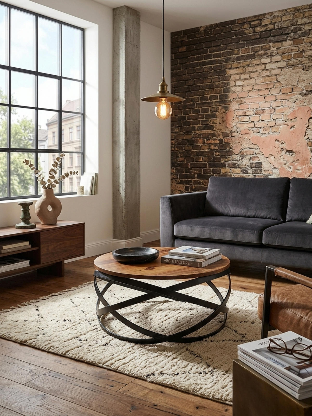 COUCHTISCH Industrial, Braun, Massives Holz und Metall, Modernes Design - Schwarz/Braun, Holz/Metall (60/60/30cm) - KADIMA DESIGN