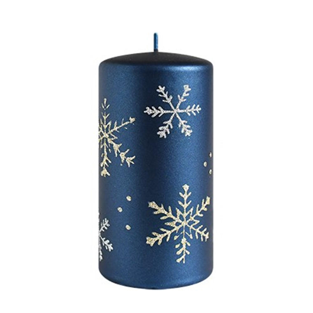 KERZE Frost Blau 7/7/10 cm Naturmaterial - Dunkelblau, Naturmaterialien (10cm) - Mondex