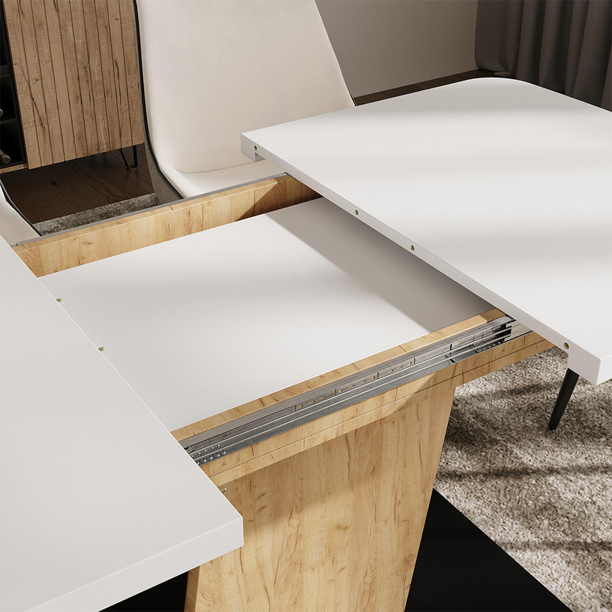 ROZKLÁDACÍ JÍDELNÍ STŮL Fenaro Bílá/černá/zlatý dub - bílá/medově dubová, kompozitní dřevo (80/120/77.3cm) - Vicco