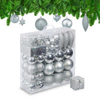 WEIHNACHTSKUGELN-SET 110-tlg. - Silberfarben, Kunststoff (8/9/8cm) - Relaxdays