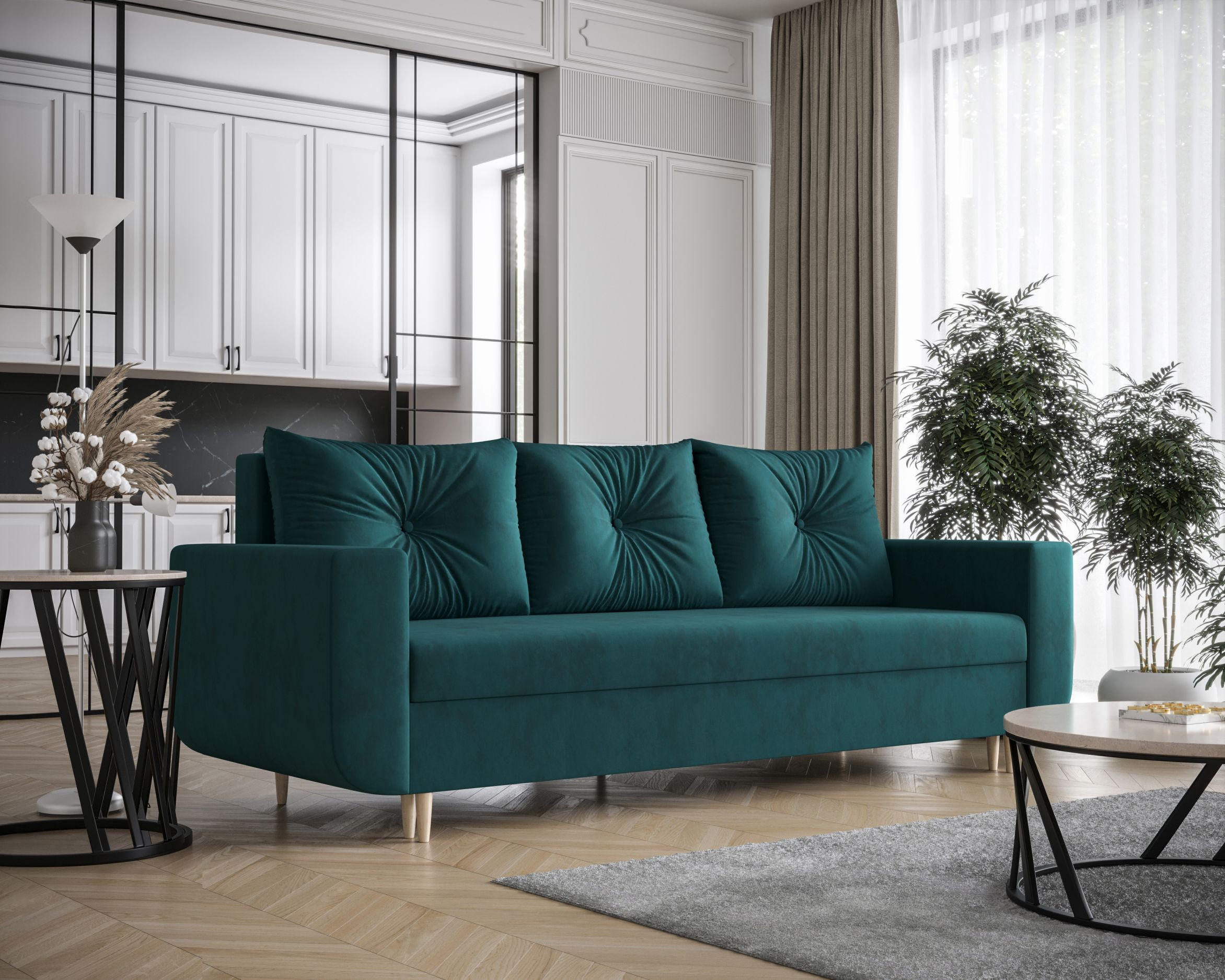 SOFA DELFIN mit Schlaffunktion ITAKA 39 Sofa mit Stauraum - Türkis, Textil (90/88/240cm) - Bedante
