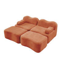 2-SITZER SOFA Samt Orange mit 2 Hockern - Orange, Textil (192/70/167cm) - WISHDOR