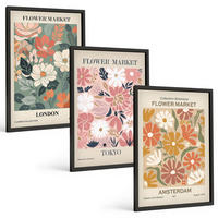 BILDER SET 3er Set - 40x60 cm Schwarzer Rahmen - Blumenmuster London Tokio Amsterdam - Schwarz, Kunststoff (40/60cm) - TULUP