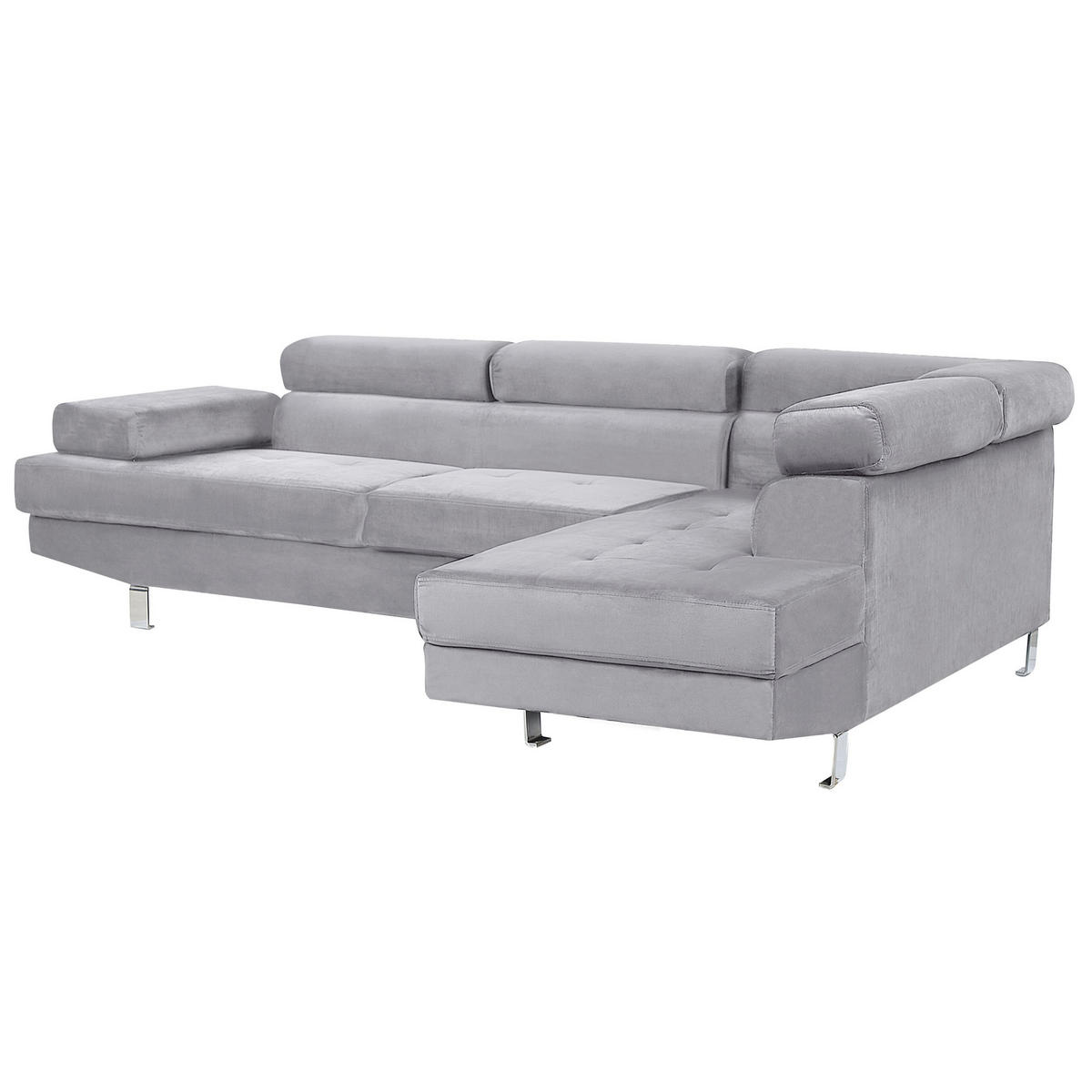 ECKSOFA Samtstoff Grau rechtsseitig Norrea - Hellgrau, Textil (262/169cm) - Beliani