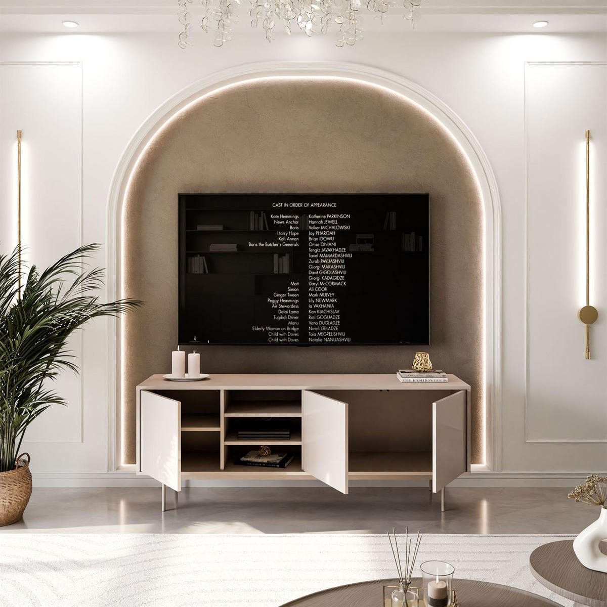 TV-SCHRANK SANAYI Kaschmir Hochglanz mit Gestell - Kaschmir, Holzwerkstoff (156/62/38cm) - Lookway