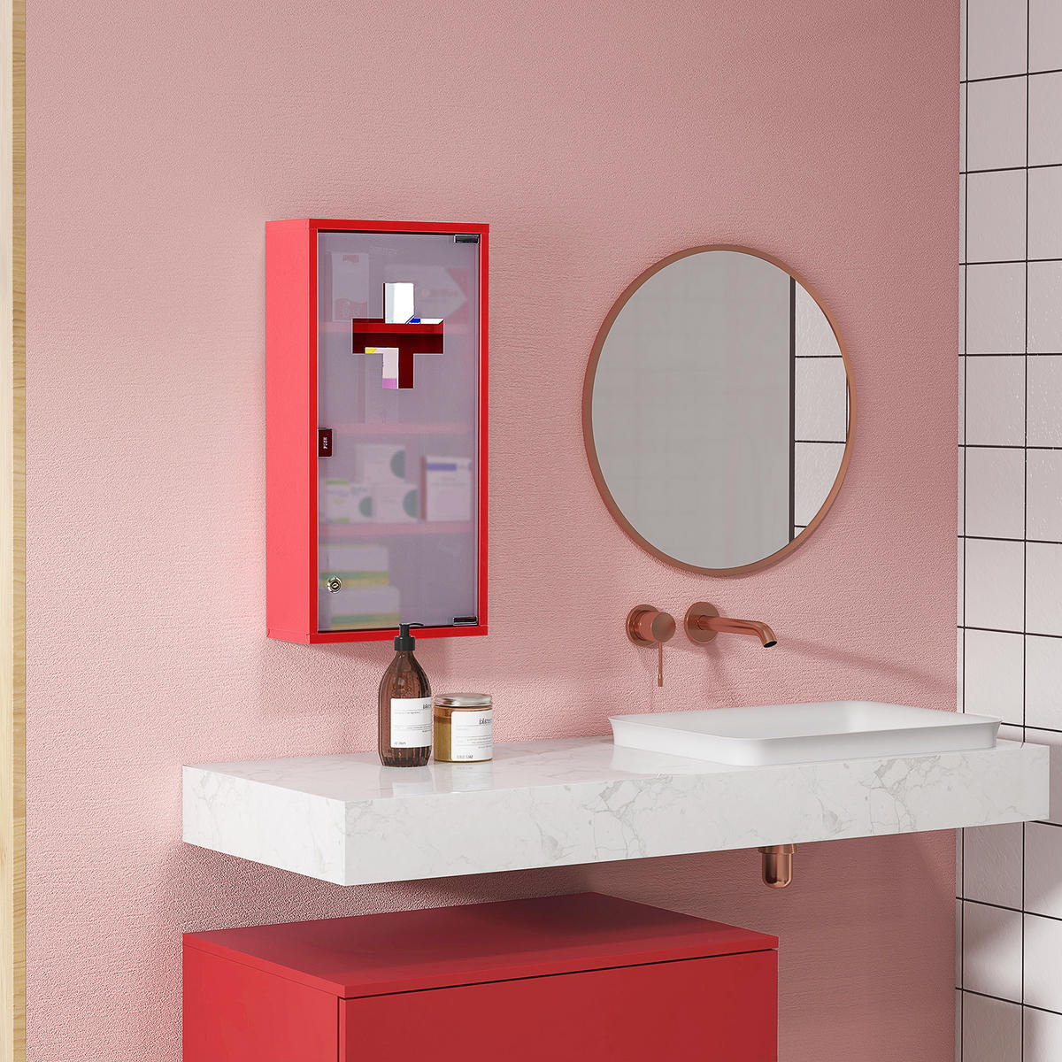 MEDIZINSCHRANK Rot – 4 Regalböden 1 Stück - Beige, Kunststoff (30/60/12cm) - GiPP