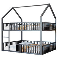 ETAGENBETT 140/200 cm schwarz mit Hausdesign und Sicherheitsgeländern - Schwarz, Metall (140/200cm) - OKWISH