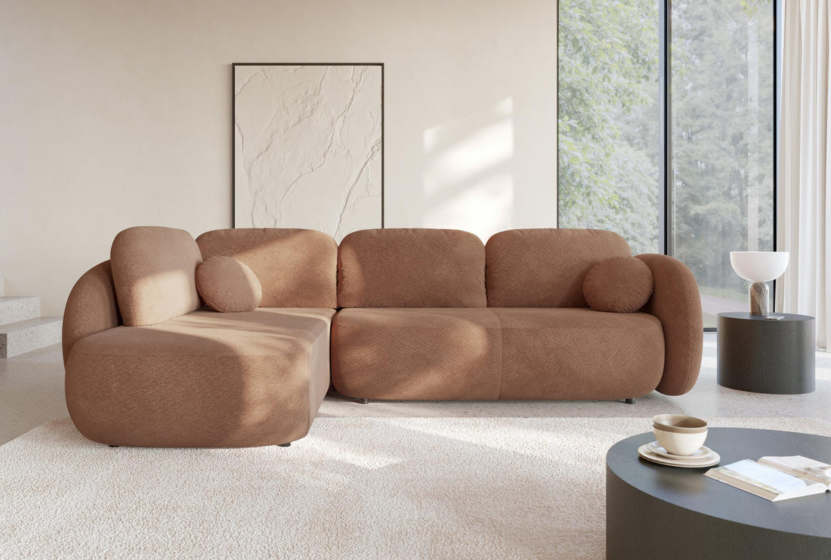 ECKSOFA AMICO II L-S Orange Geflochtener Stoff mit Schlaffunktion - Orange, Holz (289/190cm) - MASSENO