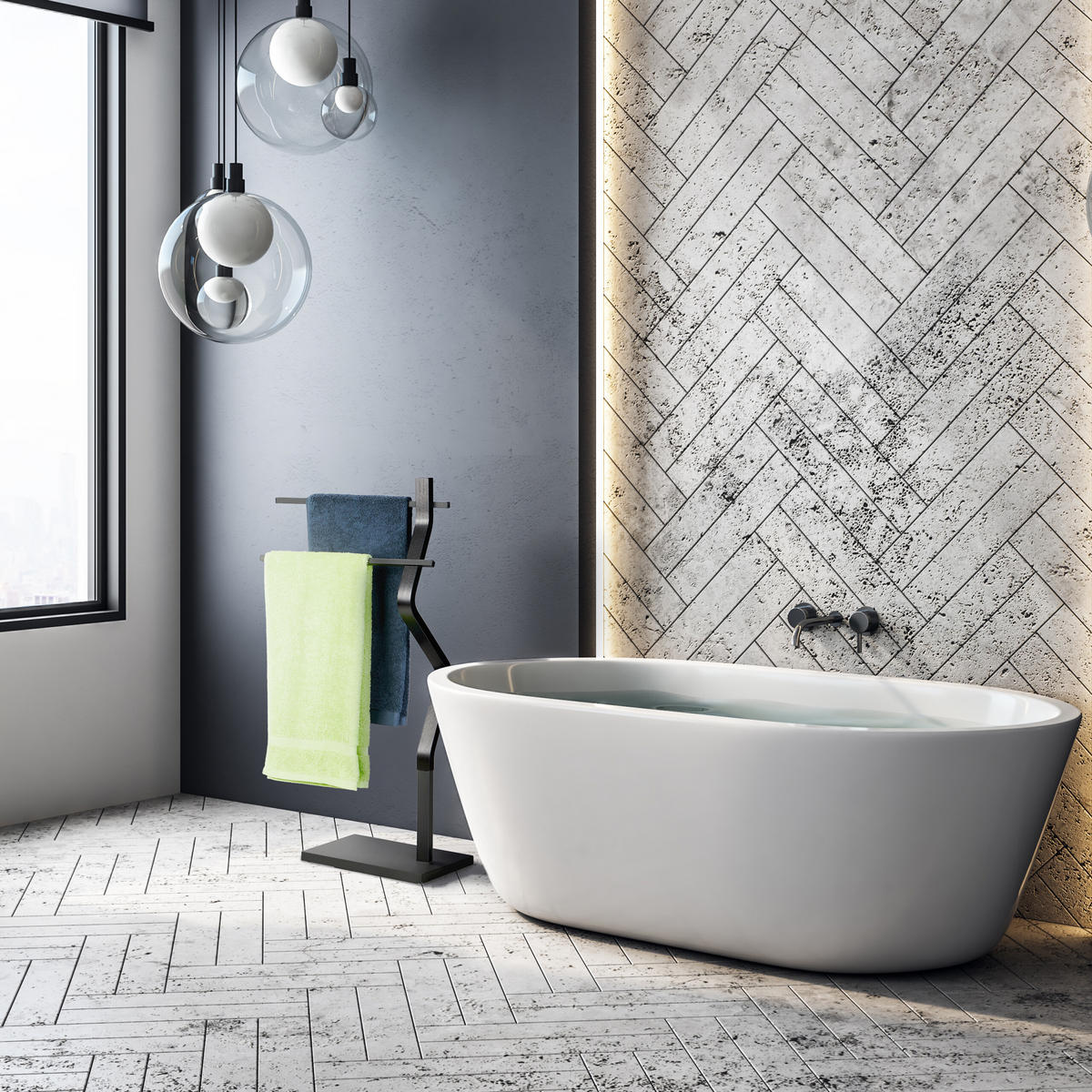 HANDTUCHSTÄNDER - Schwarz, Holzwerkstoff/Metall (43.5/85/20cm) - Relaxdays