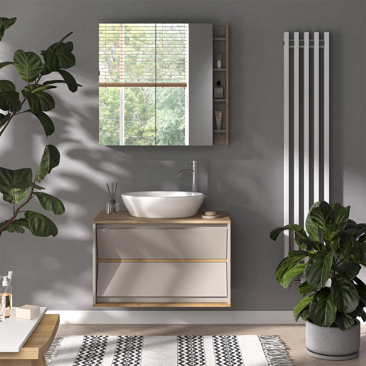 KOUPELNOVÁ ZRCADLOVÁ SKŘÍŇKA Edelin Kašmír - kašmírová/světle šedá, kompozitní dřevo (80/75/18cm) - Vicco