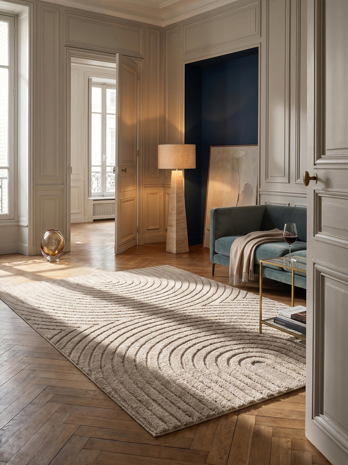 TEPPICH Wohnzimmer Hoch-Tief 3D-Effekt Organische Bögen mit 3D-Effekt OEKO-TEX 3D-Relief Boho Beige 200x290 – RIGI - Beige, Textil (200/290cm) - KADIMA DESIGN