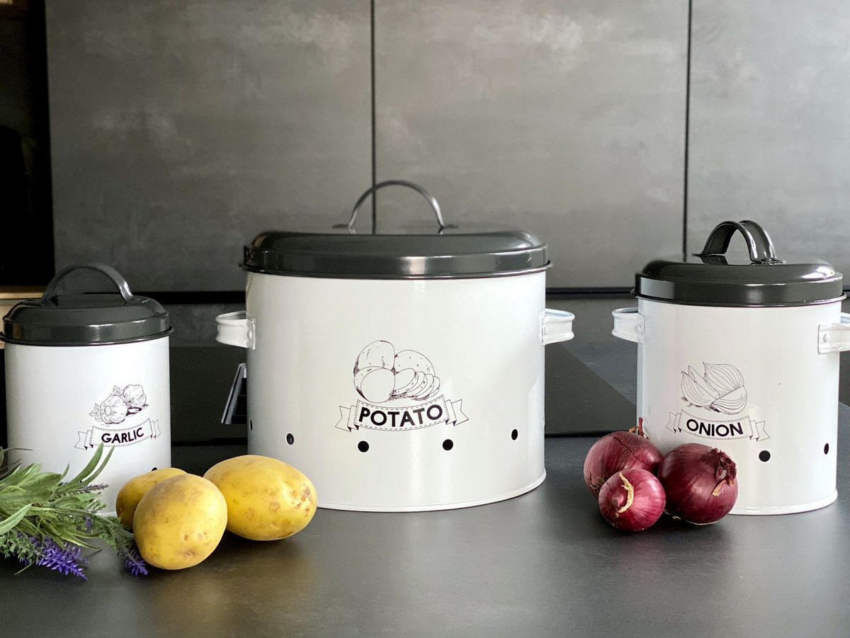 VORRATSDOSEN SET mit Deckel und Beschriftung (3-tlg.) - Weiß, Metall - Intirilife