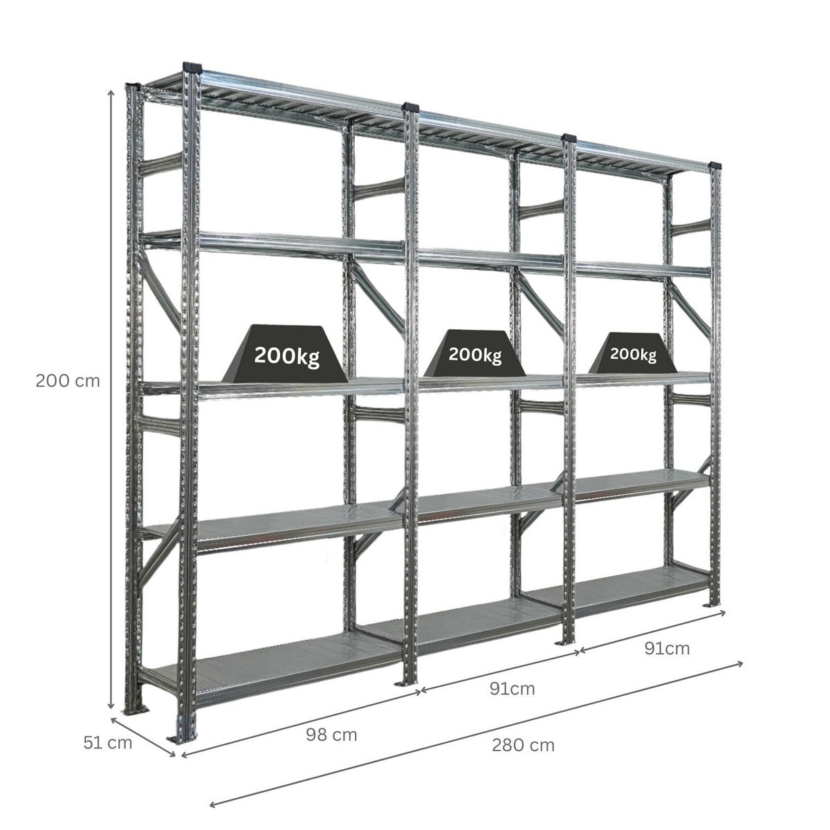 FACHBODENREGAL PROXIMO 200x270x50cm 5 Ebenen Beidseitig nutzbar Verzinkt - Silberfarben, Metall (270/200/50cm) - PROREGAL