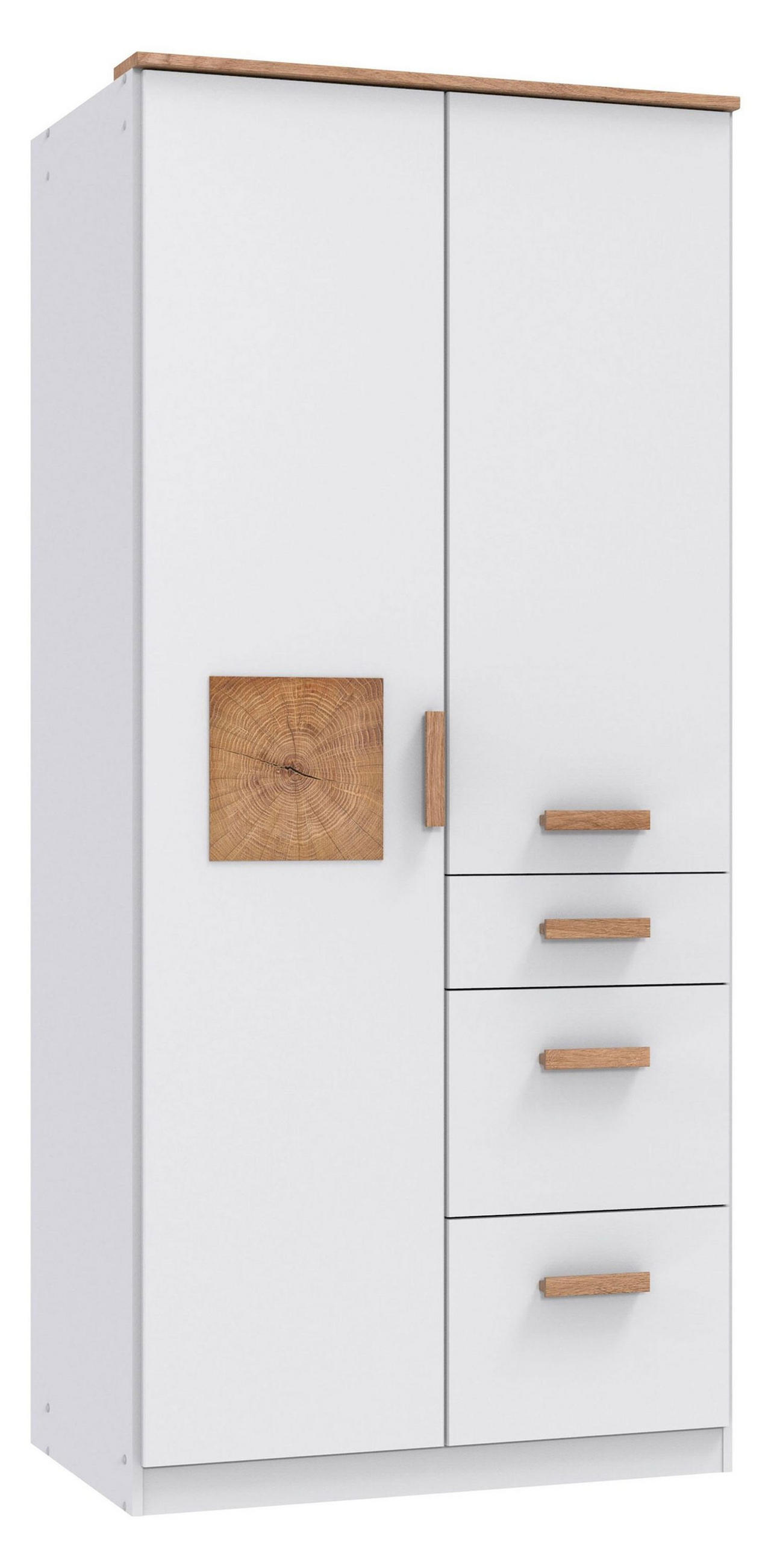 KLEIDERSCHRANK Gotland weiß / Plankeneiche - Hirnholz 91 / 58 / 199cm - Eichefarben/Weiß, Holz/Holzwerkstoff (91/199/58cm) - Wimex