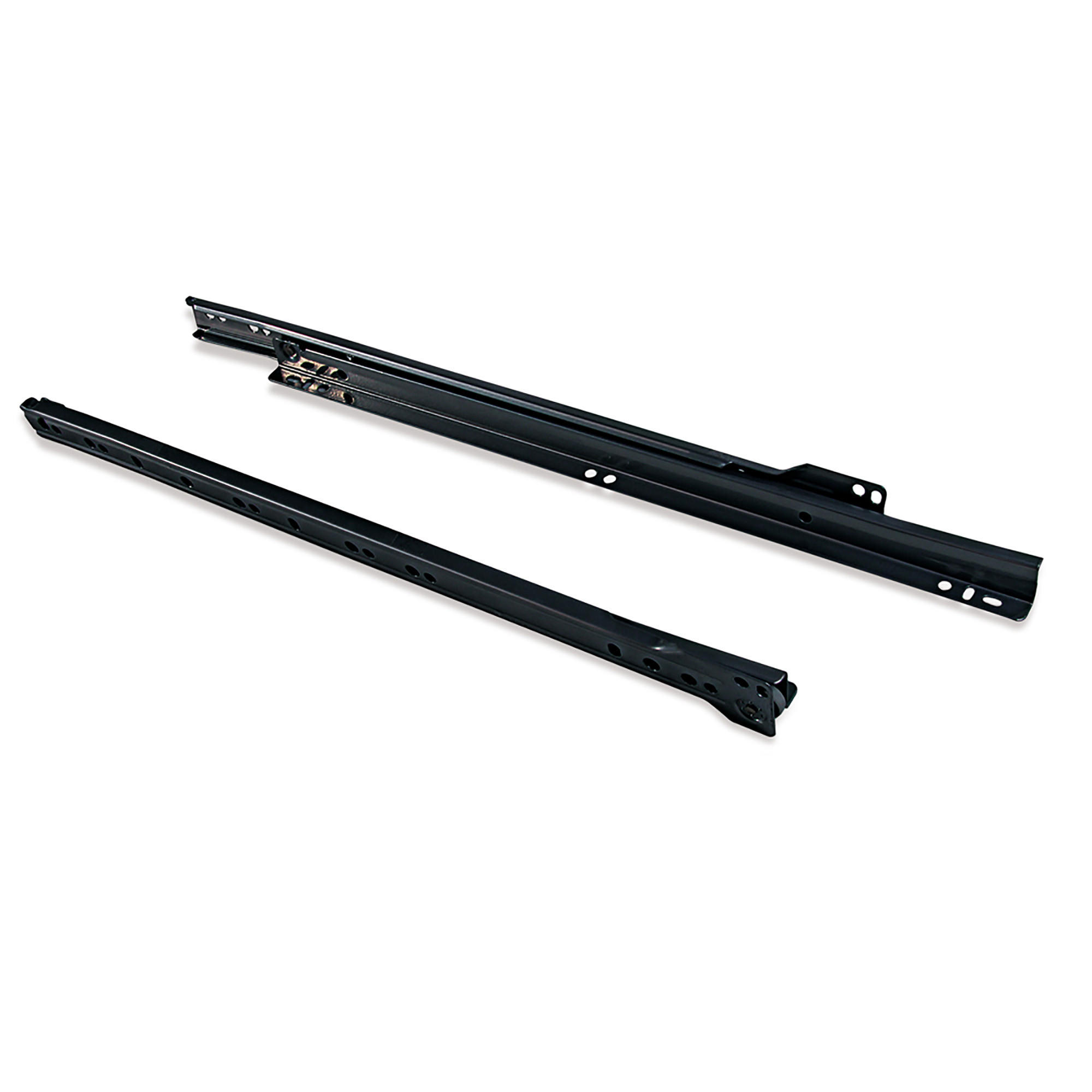 SCHUBLADENFÜHRUNGEN T30, Drop Lock, Länge 500mm, TeilVollauszug, Stahl, Schwarz 5er-set - Schwarz, Metall (16/4/52cm) - EMUCA