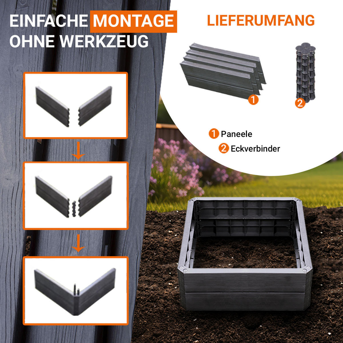 HOCHBEET S Hochbeet-System, 4 Paneele inkl. Verbinder - Braun, Kunststoff (60/25/60cm) - GARANTIA