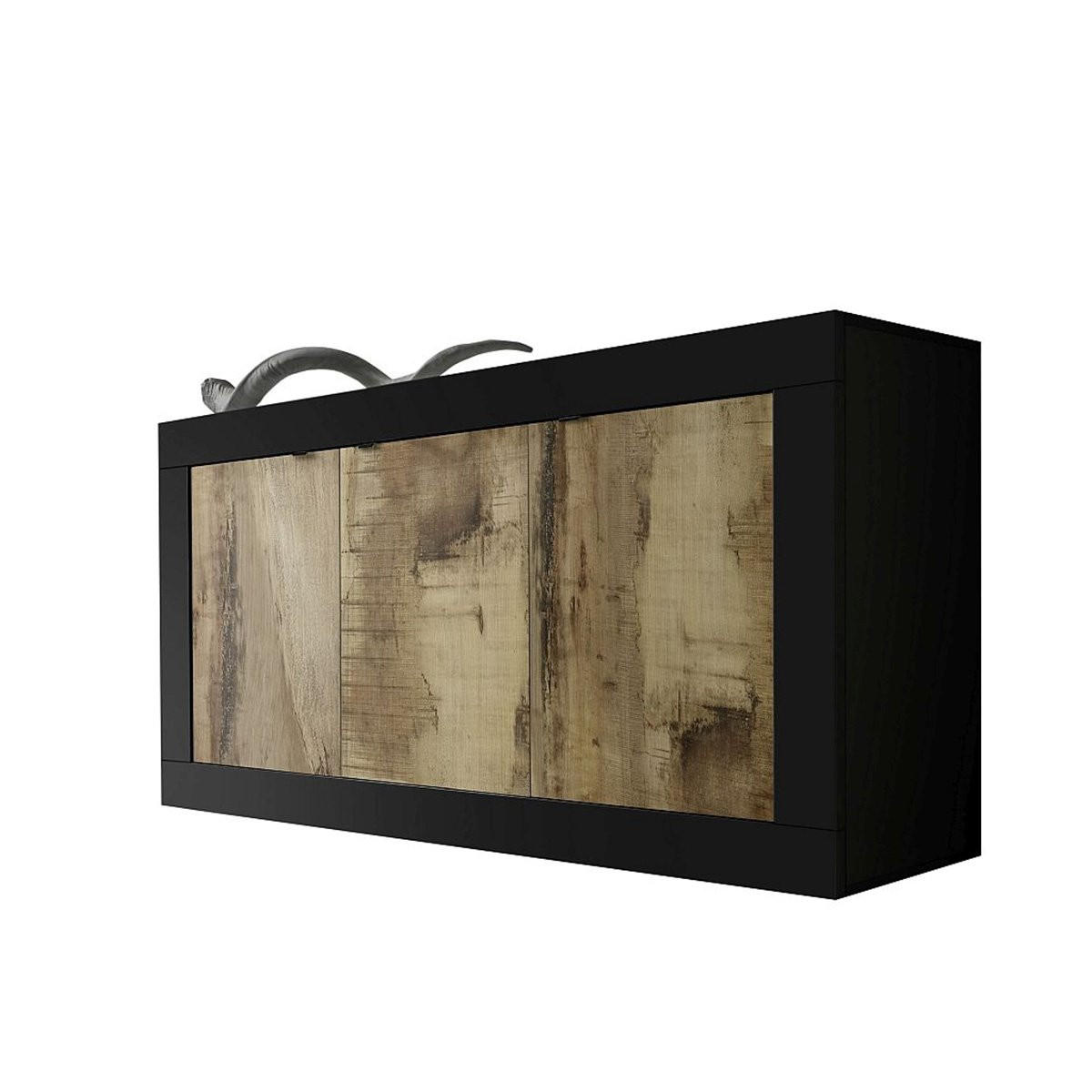 BUFFET 3 Türen Initial - L160 cm - Hellbraun/Schwarz, Holzwerkstoff (42/85.8/160cm) - Calicosy