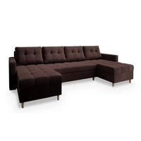 WOHNLANDSCHAFT MILO U Braun Plüsch-Stoff mit Schlaffunktion - Braun, Holz (285/91/140cm) - MASSENO