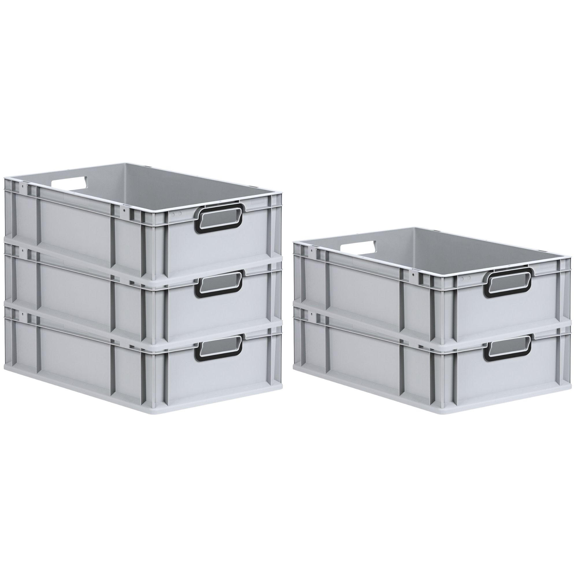 EUROBOX 5x NextGen Color 17x40x60 cm 34 Liter Griffe schwarz offen, Grau - Schwarz/Grau, Kunststoff (40/17/60cm) - PROREGAL