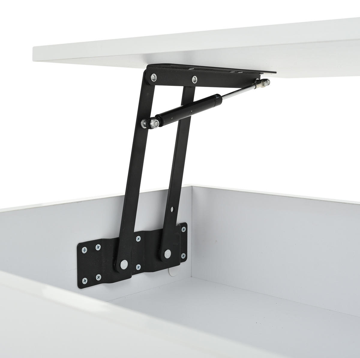 COUCHTISCH aus MDF und Acryl 100x50x46 cm Weiß mit hydraulischer Hubfunktion, 2 Schubladen, LED und verstecktem Stauraum - Weiß, Holzwerkstoff (120/50/46cm) - Modfu