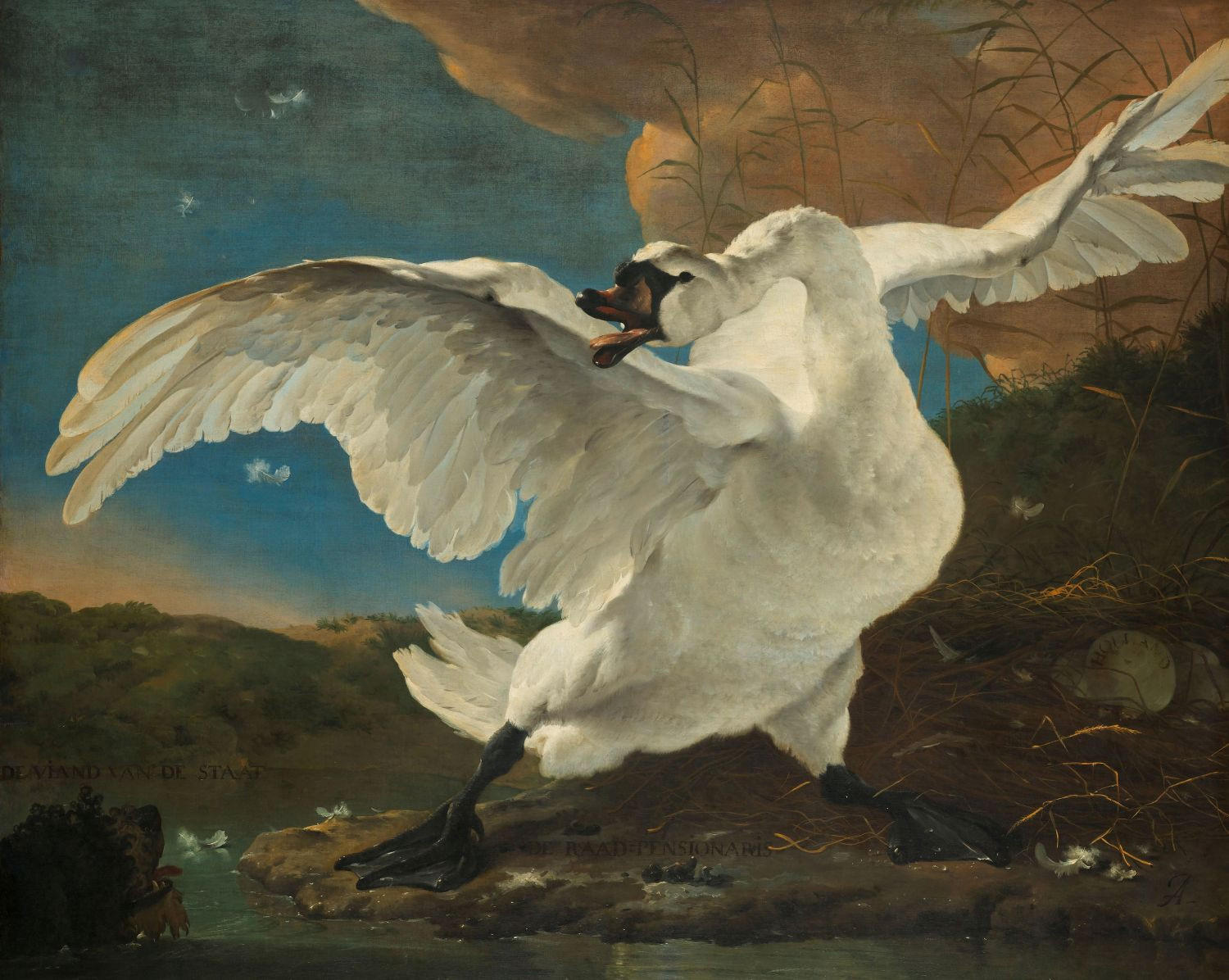 FOTOTAPETE Der bedrohte Schwan von Jan Asselijn 350 x 279 cm - Braun, Papier (350/279cm) - Sanders & Sanders