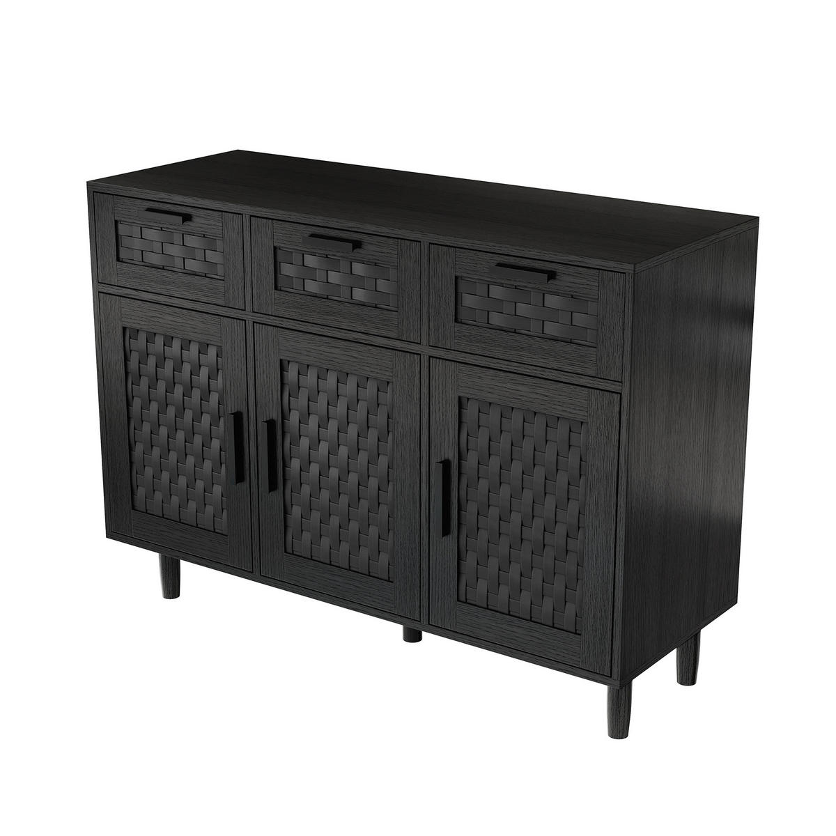 SIDEBOARD Japandi mit 3 Türen & 3 Schubladen 108/40/80 cm Schwarz - Schwarz, Holzwerkstoff (107.9/80/40cm) - Creahappy