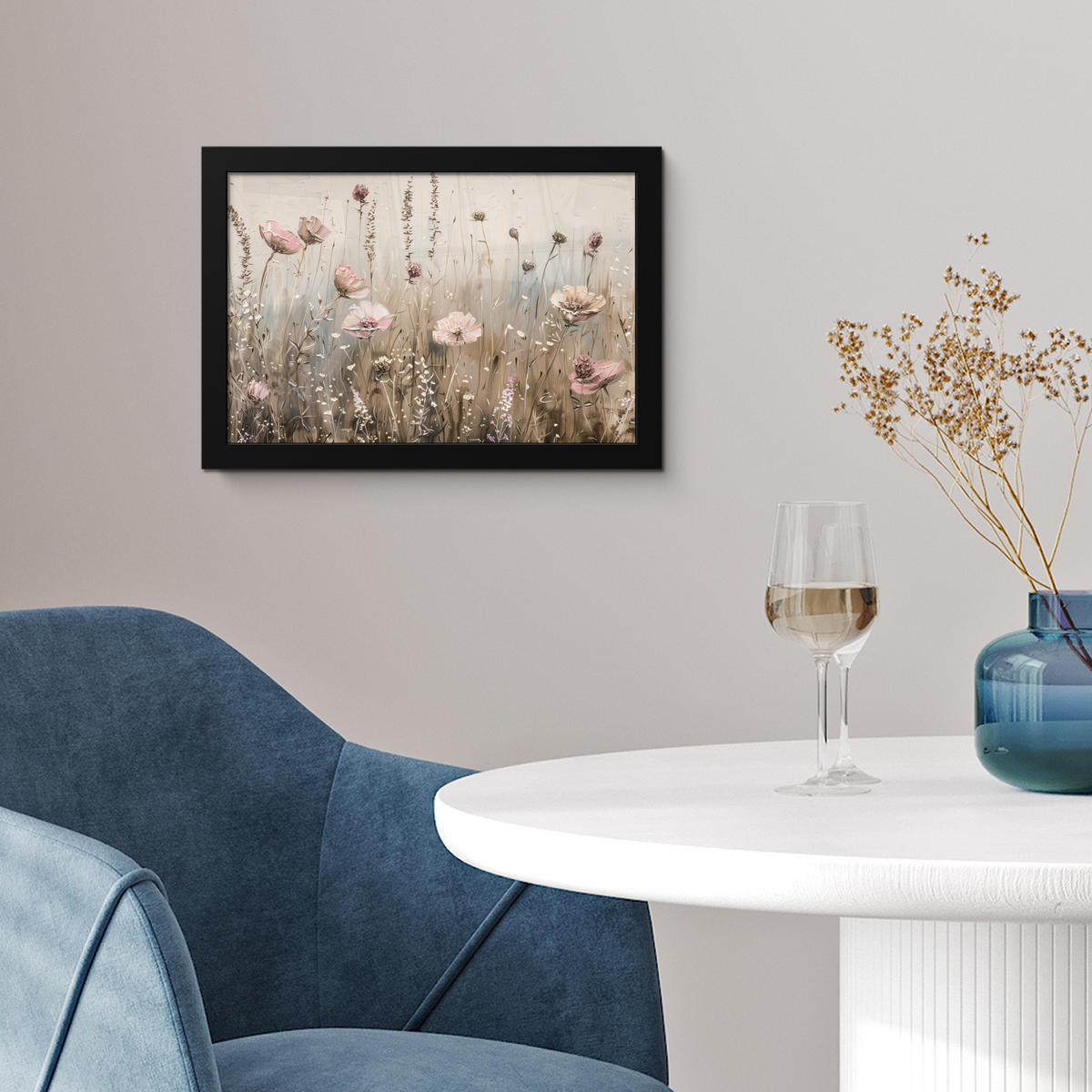 POSTER MIT RAHMEN Blumen - Rosa - Modern - Beige 30x20 cm - Beige, Papier (30/20cm) - MuchoWow