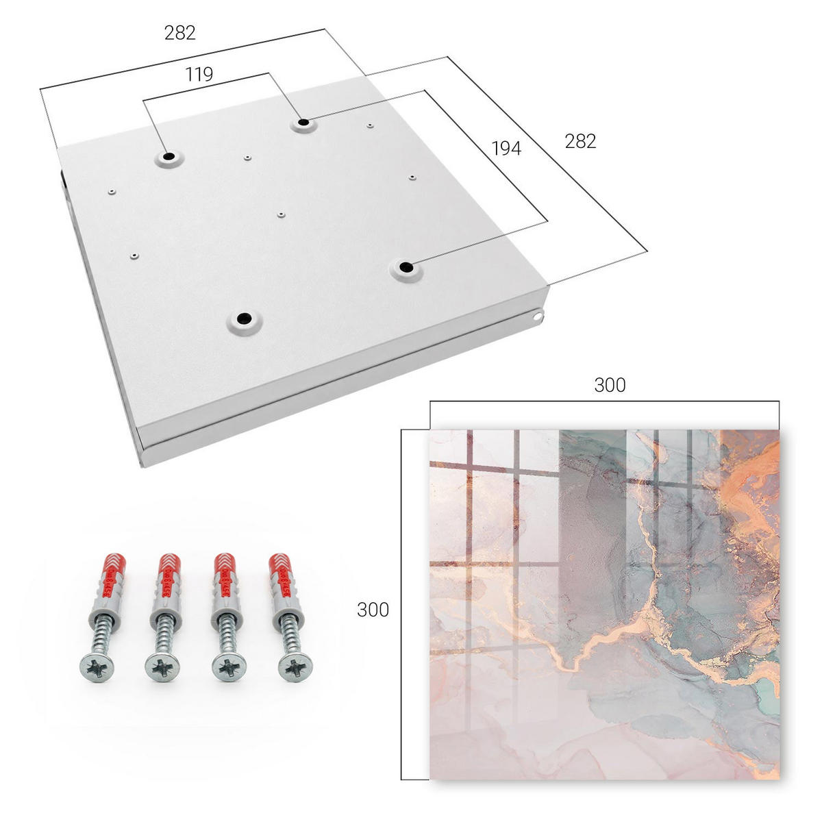 SCHLÜSSELBOX Weiß 30x30 cm – Türöffnung nach rechts - Subtile Eleganz - Pink, Metall (30/30/5cm) - TULUP