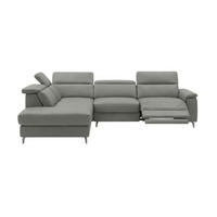 ECKSOFA Ambassador Echtleder mit 1 x Relaxfunktion Perlgrau - Hellgrau, Leder/Metall (224/272cm)